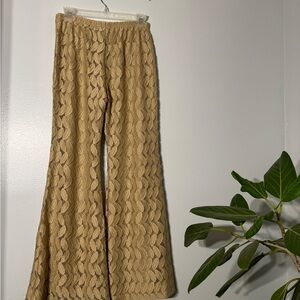 Textured Tan Wide-Leg Pants